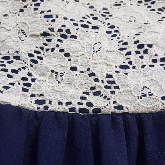 Navy and White Lace Prevett Strapless Dress L - Picture 4 of 5